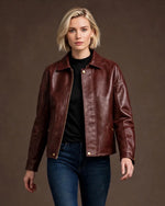 Women's Vintage Burgundy Full Grain Leather Jacket - Jacket Aura