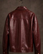 Women's Vintage Burgundy Full Grain Leather Jacket Back Side  - Jacket Aura