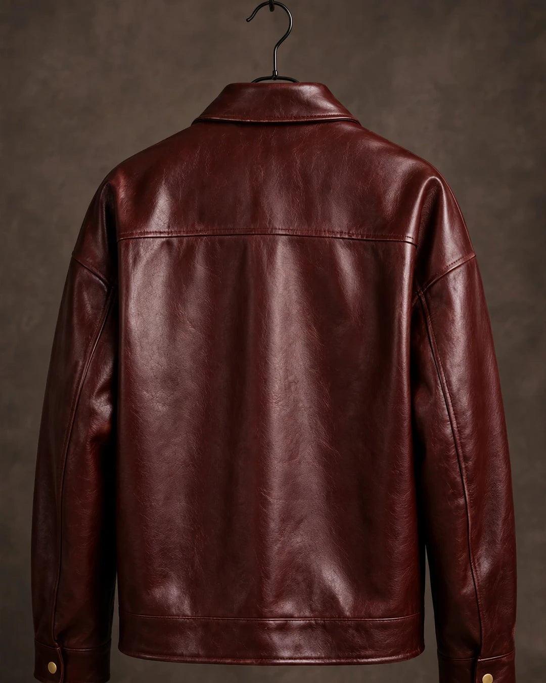 Women's Vintage Burgundy Full Grain Leather Jacket Back Side  - Jacket Aura