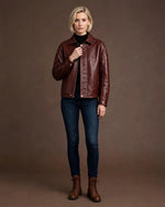 Women's Vintage Burgundy Full Grain Leather Jacket Front - Jacket Aura