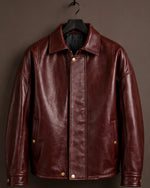 Women's Vintage Burgundy Full Grain Leather Jacket Front Side - Jacket Aura