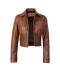 Women’s Cropped Cognac Brown Leather Jacket | Jacket Aura in XS - Jacket Aura