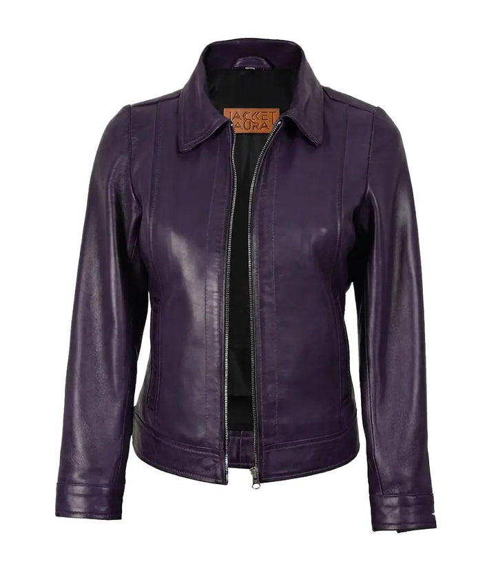 Women’s Purple Leather Harrington Jacket | Jacket Aura in XS - Jacket Aura