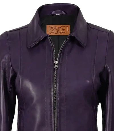 Women’s Purple Leather Harrington Jacket | Jacket Aura in XS - Jacket Aura