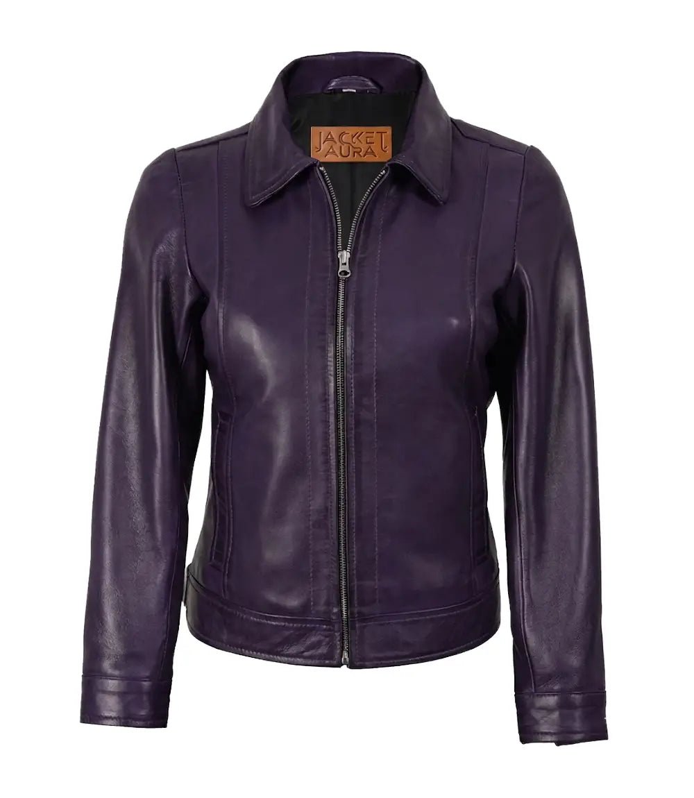 Women’s Purple Leather Harrington Jacket | Jacket Aura in XS - Jacket Aura