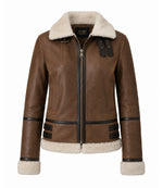Women's Aviator Brown Leather Jacket - Jacket Aura
