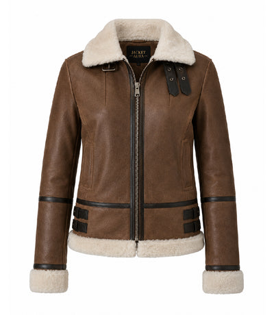 Women's Aviator Brown Leather Jacket - Jacket Aura