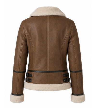Women's Aviator Brown Leather Jacket Back - Jacket Aura