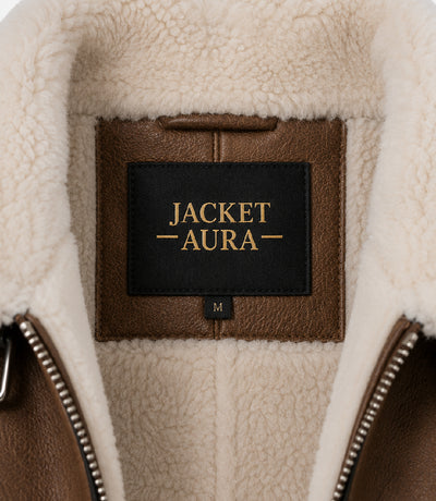 Women's Aviator Brown Leather Jacket Collar - Jacket Aura