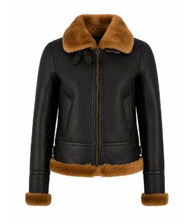 Women's Black B3 Aviator Leather Jacket - Jacket Aura