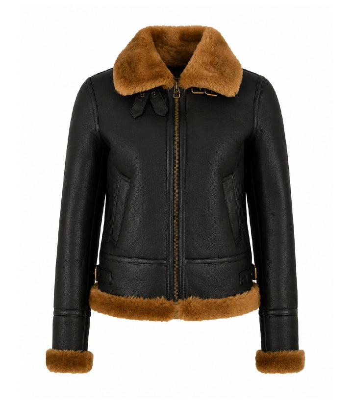 Women's Black B3 Aviator Leather Jacket - Jacket Aura