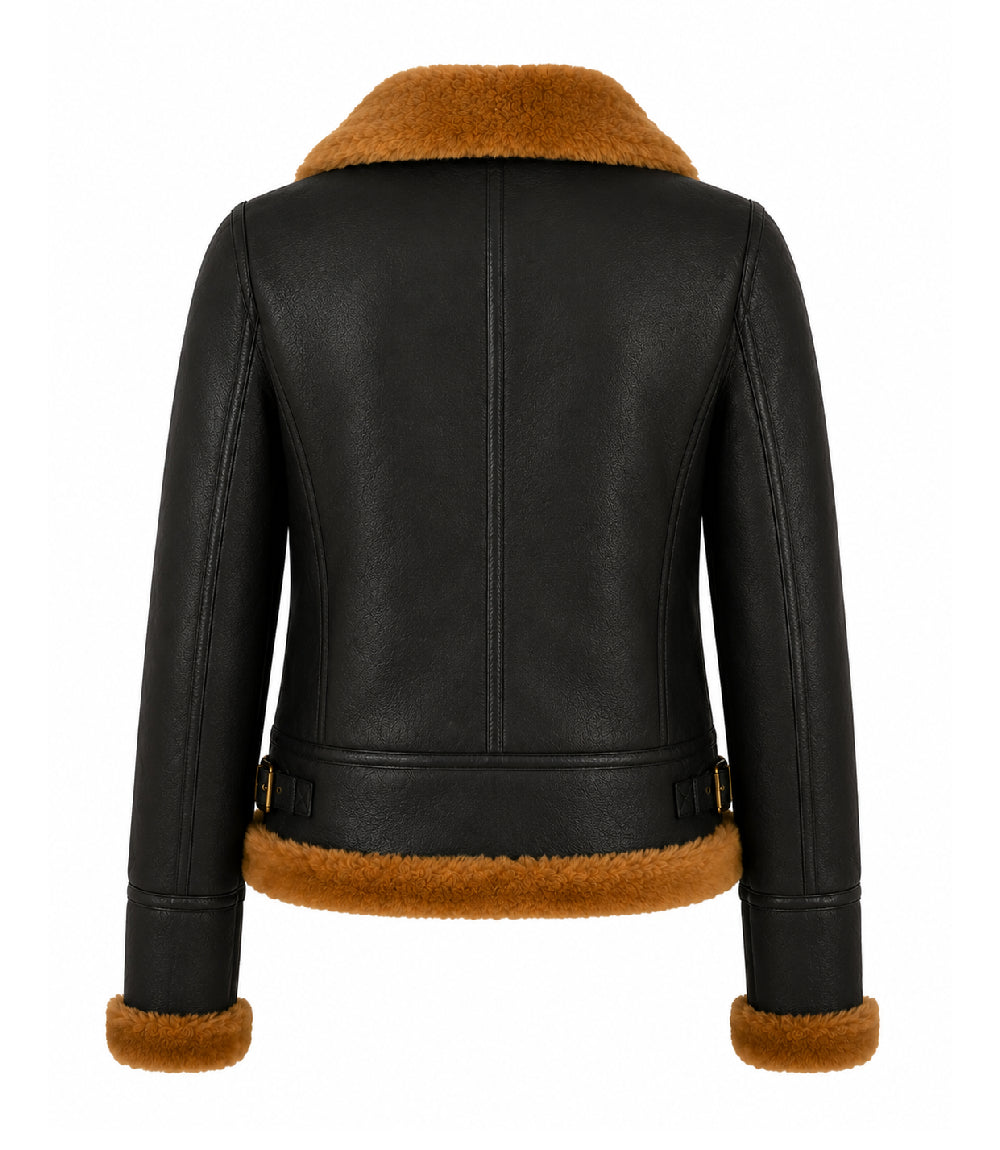 Women's Black B3 Aviator Leather Jacket Back - Jacket Aura