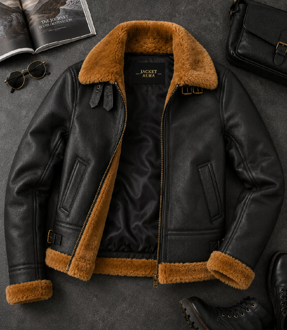 Women's Black B3 Aviator Leather Jacket Front View - Jacket Aura