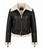Women's Black B3 Sheepskin Aviator Jacket - Jacket Aura