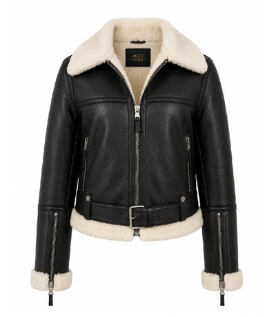 Women's Black B3 Sheepskin Aviator Jacket - Jacket Aura