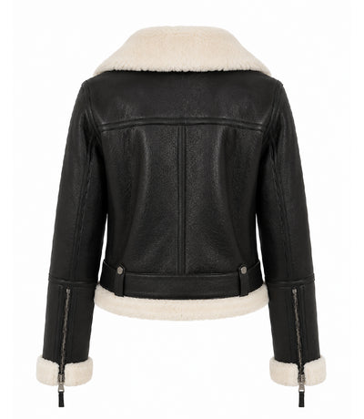 Women's Black B3 Sheepskin Aviator Jacket Back - Jacket Aura
