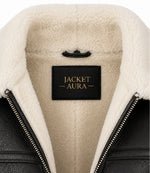 Women's Black B3 Sheepskin Aviator Jacket Collar - Jacket Aura