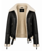 Womens Black B3 Sheepskin Aviator Jacket Front - Jacket Aura