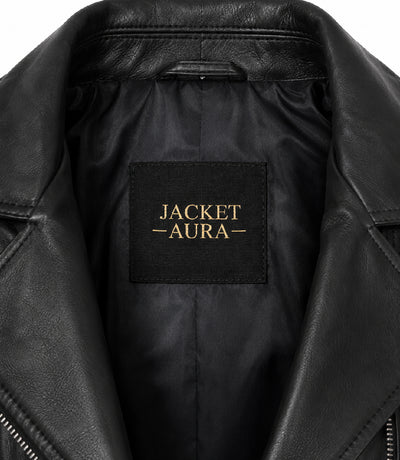 Women's Black Cropped Leather Biker Jacket Collar - Jacket Aura