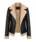 Womens Black Faux Fur Lined Leather Jacket Front - Jacket Aura