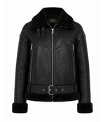 Women's Black Fur And Shearling Jacket - Jacket Aura