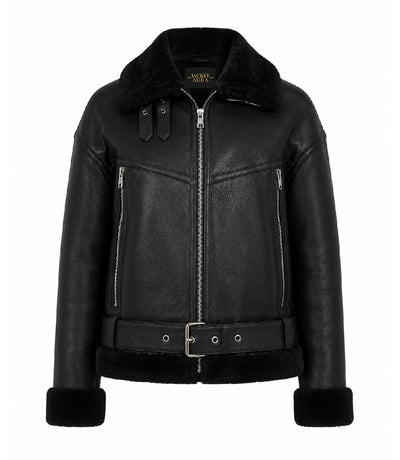 Women's Black Fur And Shearling Jacket - Jacket Aura