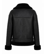 Women's Black Fur And Shearling Jacket Back - Jacket Aura