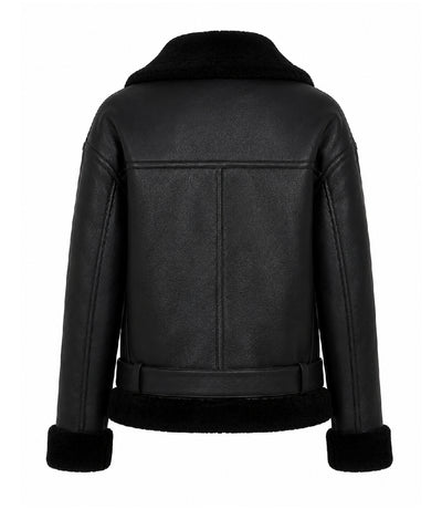 Women's Black Fur And Shearling Jacket Back - Jacket Aura