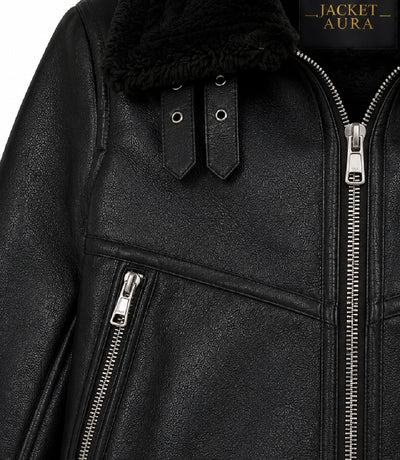Women's Black Fur And Shearling Jacket Closeup - Jacket Aura