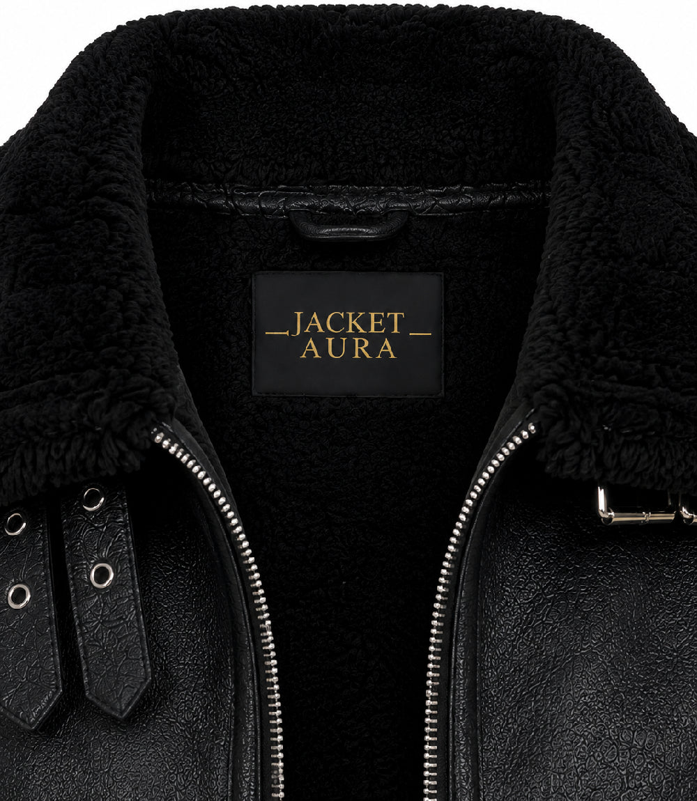 Women's Black Fur And Shearling Jacket Collar - Jacket Aura