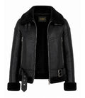 Women's Black Fur And Shearling Jacket Front - Jacket Aura