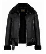 Women's Black Fur And Shearling Jacket Front - Jacket Aura