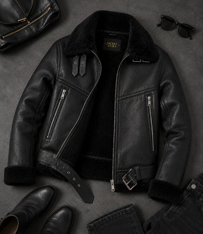 Women's Black Fur And Shearling Jacket Front View - Jacket Aura