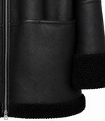 Women's Black Oversized Shearling Leather Jacket Closeup - Jacket Aura