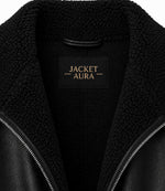 Women's Black Oversized Shearling Leather Jacket Collar - Jacket Aura