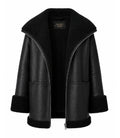 Women's Black Oversized Shearling Leather Jacket Front - Jacket Aura