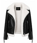 Women's Black Shearling Leather Aviator Jacket Front - Jacket Aura