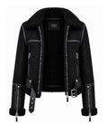 Women's Black Sheepskin Leather  Aviator Jacket Front - Jacket Aura