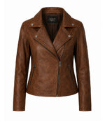 Women's Brown Leather Moto Jacket - Jacket Aura