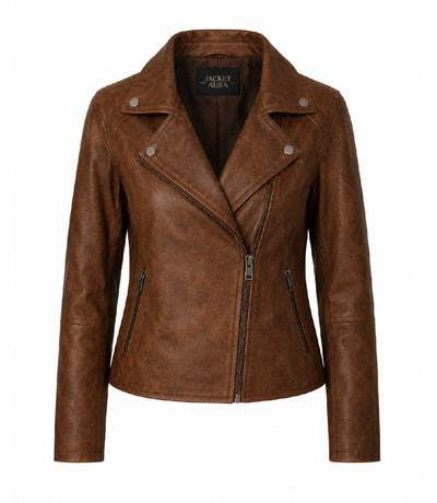 Women's Brown Leather Moto Jacket - Jacket Aura