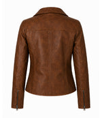Women's Brown Leather Moto Jacket Back - Jacket Aura