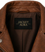 Women's Brown Leather Moto Jacket Collar - Jacket Aura