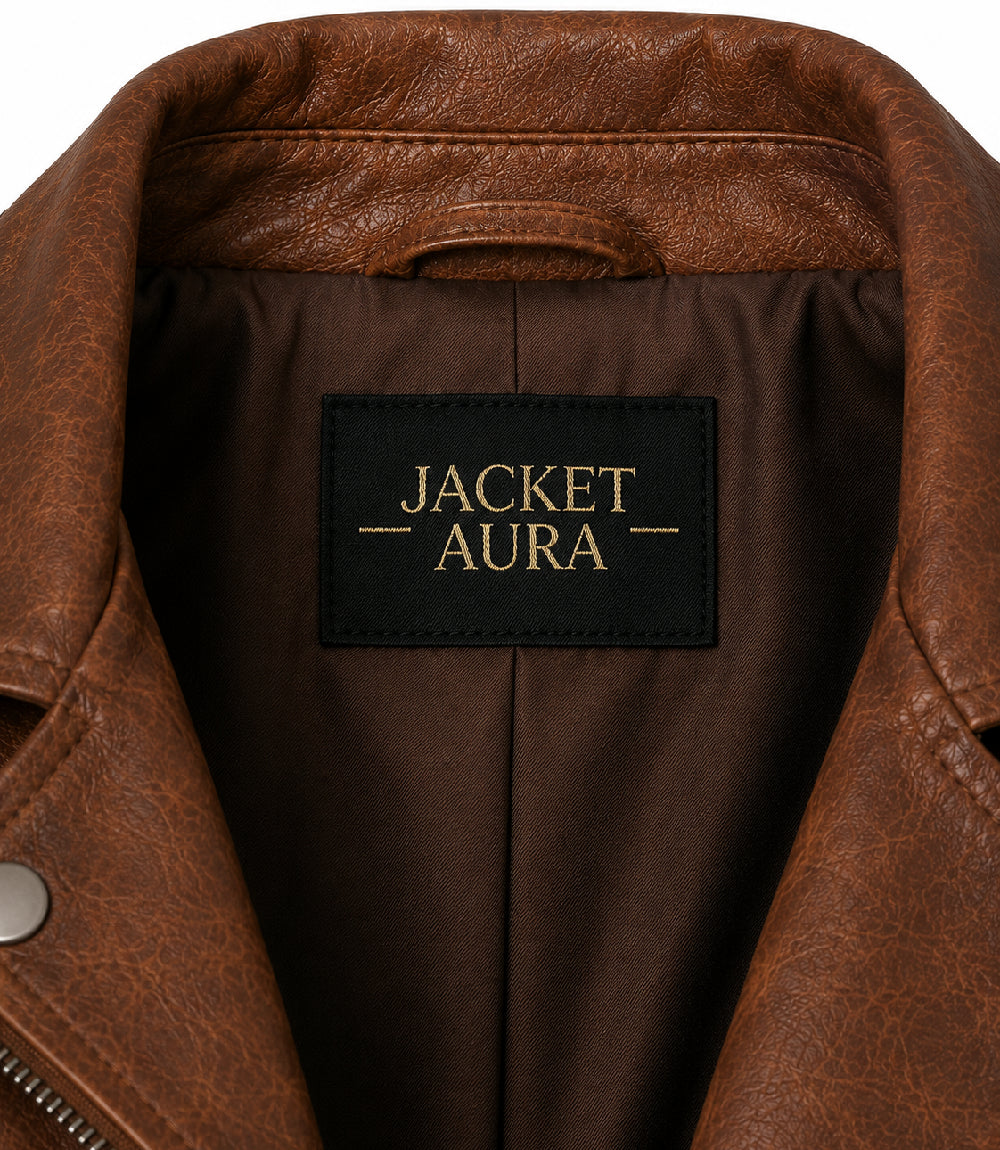 Women's Brown Leather Moto Jacket Collar - Jacket Aura