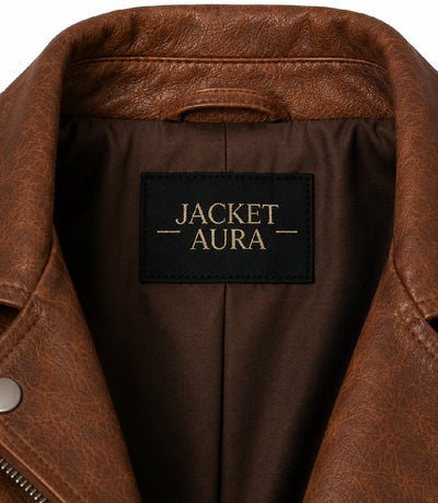 Women's Brown Leather Moto Jacket Collar - Jacket Aura