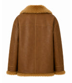 Womens Brown Shearling Fur Lined Leather Jacket Back - Jacket Aura
