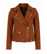 Women's Brown Suede Biker Jacket - Jacket Aura