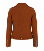 Women's Brown Suede Biker Jacket Back - Jacket Aura