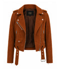 Women's Brown Suede Biker Jacket Front - Jacket Aura
