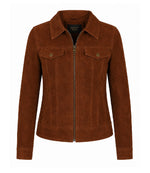 Women's Brown Suede Trucker Jacket - Jacket Aura