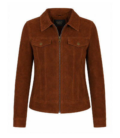 Women's Brown Suede Trucker Jacket - Jacket Aura
